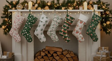 Cozy Christmas Mantel with Festive Stockings and Greenery Decor for Holiday Celebration