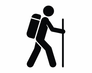 Travel with hiking stick icon silhouette vector isolated on white background