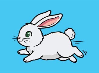 Cute Rabbit Running Cartoon Vector Icon Illustration. Animal Nature Icon Concept Isolated Premium Vector. Flat Cartoon Style