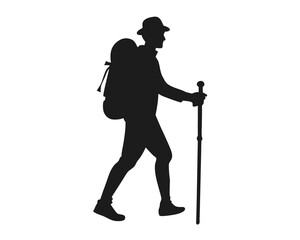 Travel with hiking stick silhouette vector isolated on white background