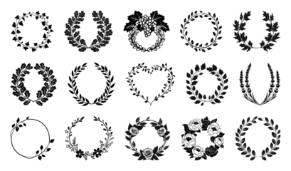 PNG Elegant floral wreath silhouettes collection, element set on transparent background