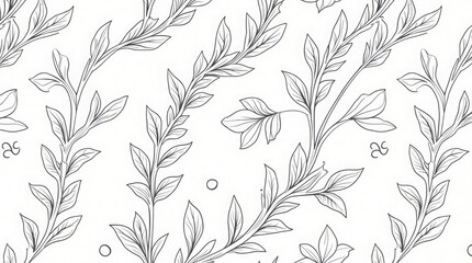 Black and white floral vine pattern with leaves botanical