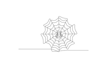 Spider on Web – Minimal One Line Drawing Vector Illustration