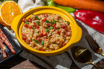 Clay Pot Rice With Chinese Preserved Sausage
