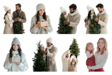 PNG Family celebrating festive season joyfully, element set on transparent background