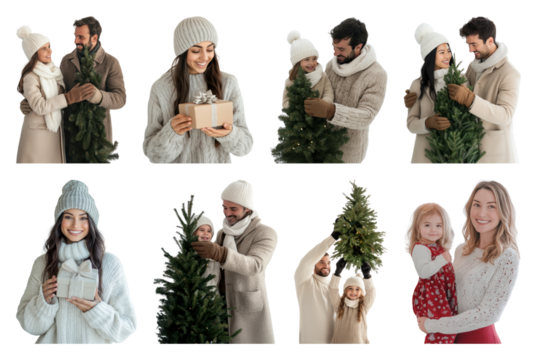 PNG Family celebrating festive season joyfully, element set on transparent background