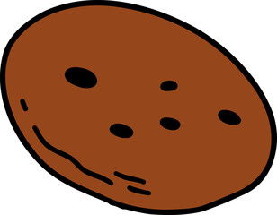 A handdrawn brown cookie with black dots