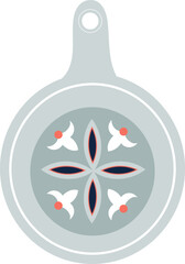 A grey frying pan with a floral design