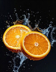 Orange slices in water splashes (2)