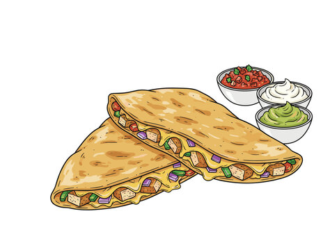 quesadilla with sauces, food, cartoon style clip art preview