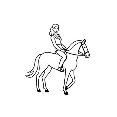 Black and white line art of a beautiful woman with perfect body riding horse elegant minimalist illustration
