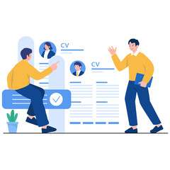 Two men and CVs shown in a recruitment context