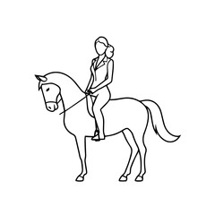 Black and white line art of a beautiful woman with perfect body riding horse elegant minimalist illustration

