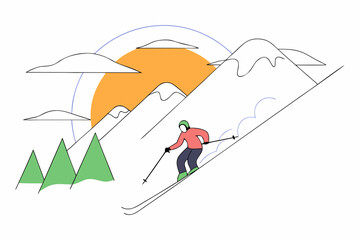 skiing in the mountains