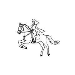 Black and white line art of a beautiful woman with perfect body riding horse elegant minimalist illustration
