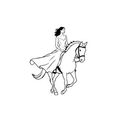 Black and white line art of a beautiful woman with perfect body riding horse elegant minimalist illustration
