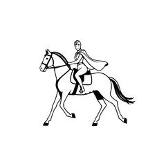 Black and white line art of a beautiful woman with perfect body riding horse elegant minimalist illustration
