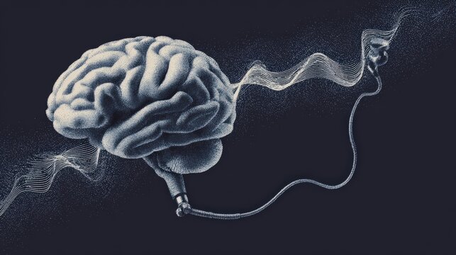 Thought Waves A Digital Brain Illustration
