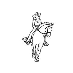 Black and white line art of a beautiful woman with perfect body riding horse elegant minimalist illustration
