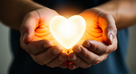 Obraz premium Heart in hands glowing love concept care and support kindness and compassion hope and charity giving