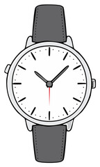 Elegant Wristwatch Illustration with Gray Leather Strap and Clean White Face Design