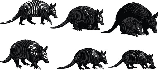 armadillo silhouette, animal vector, wildlife clipart, flat vector, armored mammal, black armadillo, animal artwork, rodent shape, woodland animal, nature icon