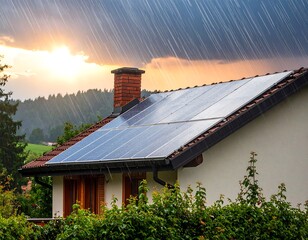 House with solar panels during a storm