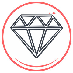 Simple Line Art Icon of a Sparkling Diamond Inside a Red Circle