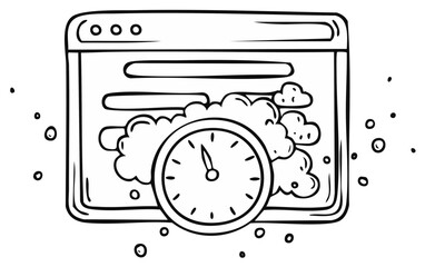 Obraz premium Website Loading Clock with Cloud Doodle Style Icon for Internet Technology