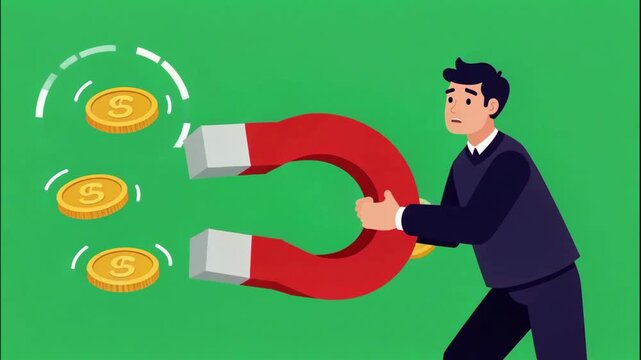 Businessman Pulling Coins with Magnet &ndash; Finance Vector