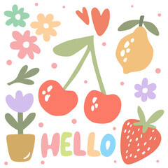 Background Pattern with cherry and friends