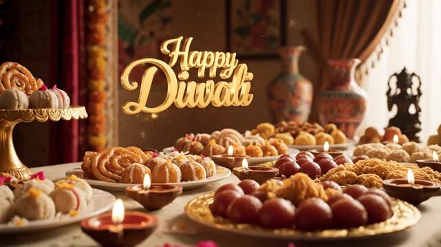 diwali festive table laden with traditional indian sweets