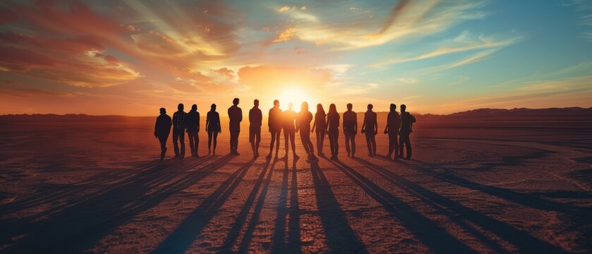 Large group silhouette sunset