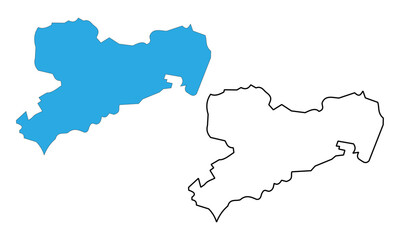Saxony  state map, Germany. Map with detailed outlines and blue silhouettes