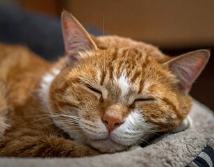 Close-up of a ginger and white cat sleeping