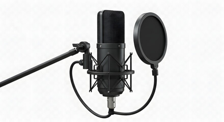 Studio microphone isolated on white background, ideal for professional audio recording with its high sensitivity and clear sound reproduction