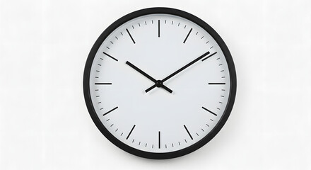Minimalist clock isolated on white background, displaying the time with a clean and simple design for time management or decor