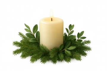 Candle with festive green wreath decorating holiday celebration, advent season, and winter event on transparent background