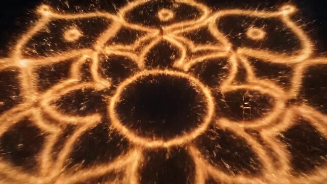 golden fire reveals happy diwali message and mandala