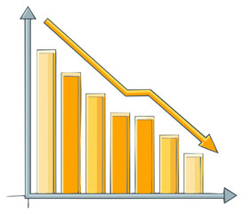 Illustrative bar graph showing declining profits, economic recession, and a negative market trend.