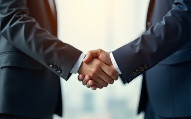 Business partnership concept. Cropped image of two businessmen handshake. High quality