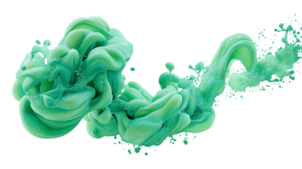 Abstract green ink cloud swirls isolated on transparent background.