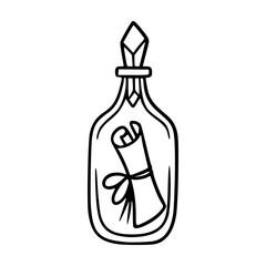 Obraz premium secret scroll in glass bottle outline drawing