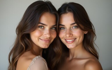 Young european two women posing and looking at camera. High quality