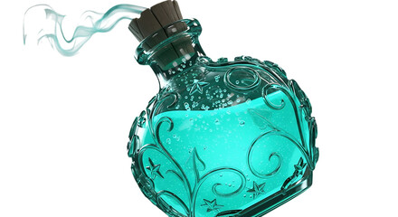 Mystical potion bottle with swirling aqua liquid, perfect for enchanting fantasy illustrations and magical designs, ideal for games or themed events
