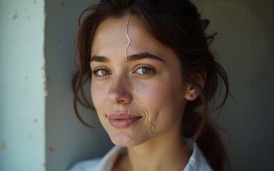 Young woman portrait with cracking effect. High quality