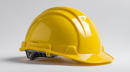Yellow hard hat resting on white background representing workplace safety