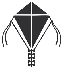 Simple black diamond kite silhouette with tail against white background