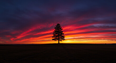 Solitary tree sunset landscape