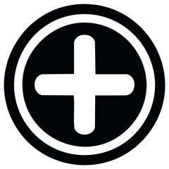 Obraz premium Plus sign icon inside double circle, black, medical, mathematical, additive, addition